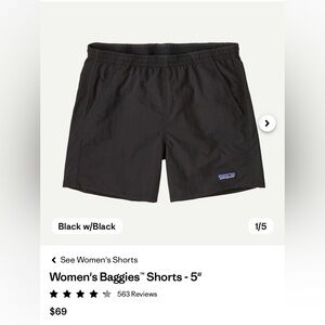 Patagonia Black Baggies woman’s Shorts 5” size L